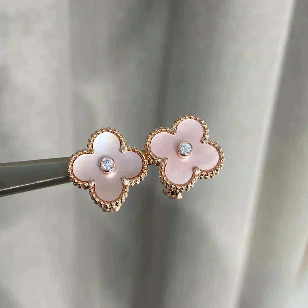 TimiCLOVER MEDIUM 1 MOTIFS  PINK MOP DIAMOND EARRINGS