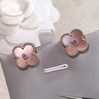 TimiCLOVER MEDIUM 1 MOTIFS  PINK MOP DIAMOND EARRINGS