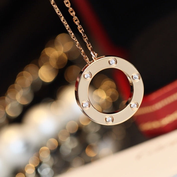 TimiLOVE NECKLACE 16MM 6 DIAMONDS PINK GOLD