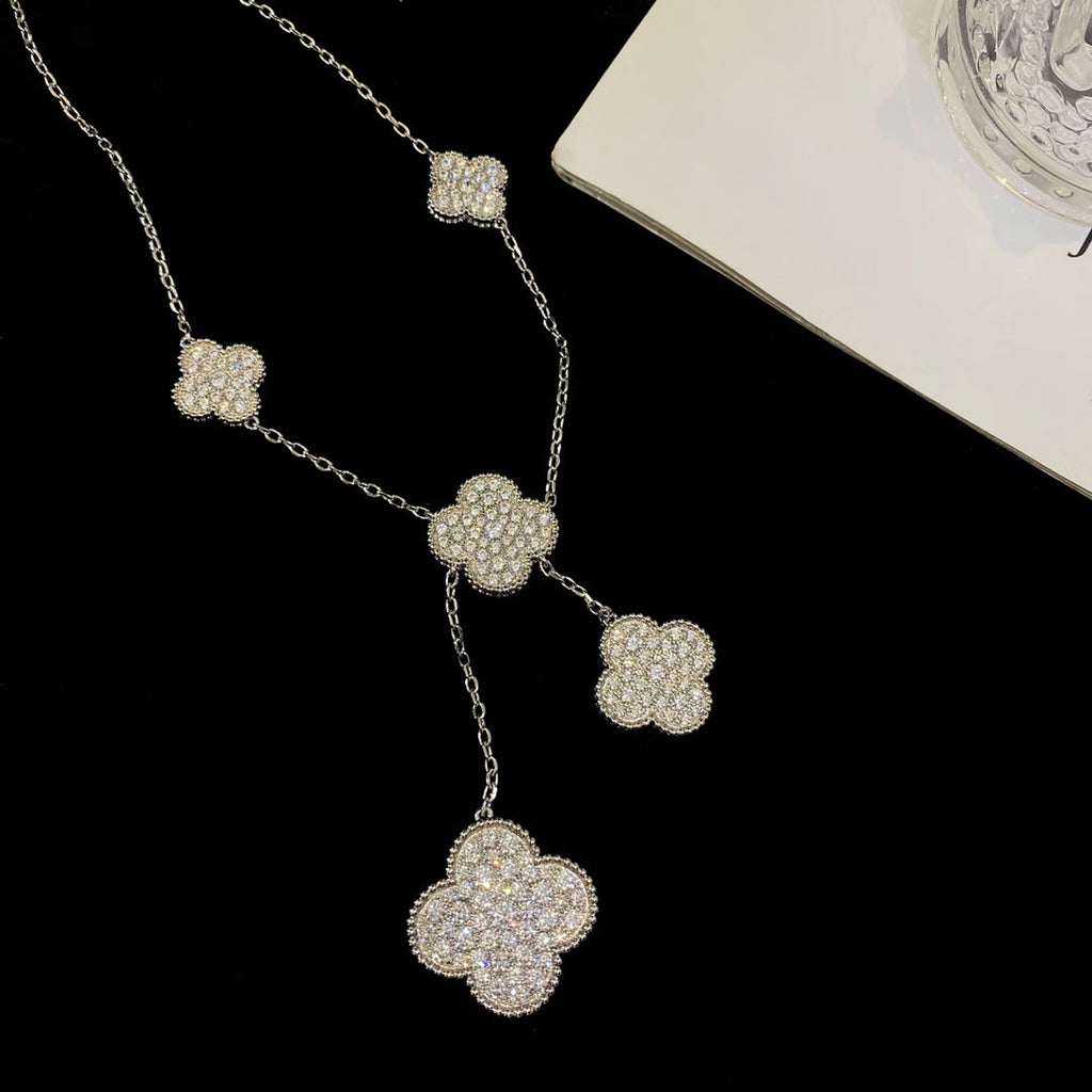 TimiCLOVER 5 MOTIFS SILVER DIAMONDS NECKLACE