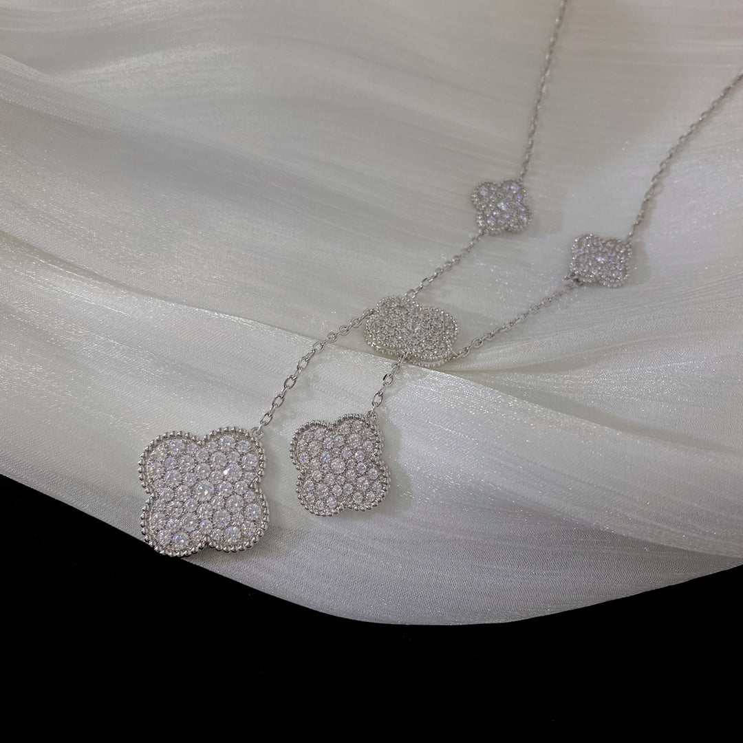 TimiCLOVER 5 MOTIFS SILVER DIAMONDS NECKLACE