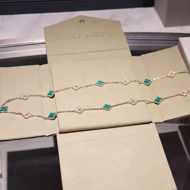 TimiCLOVER 20 MOTIFS MALACHITE DIAMOND NECKLACE