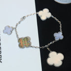 ¡®Timi¡¯CLOVER BRACELET 5 MOTIFS MOP CHALCEDONY SILVER