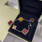 ¡®Timi¡¯CLOVER 5 MOTIFS SIVLER CARNELIAN TIGER EYE BRACELET