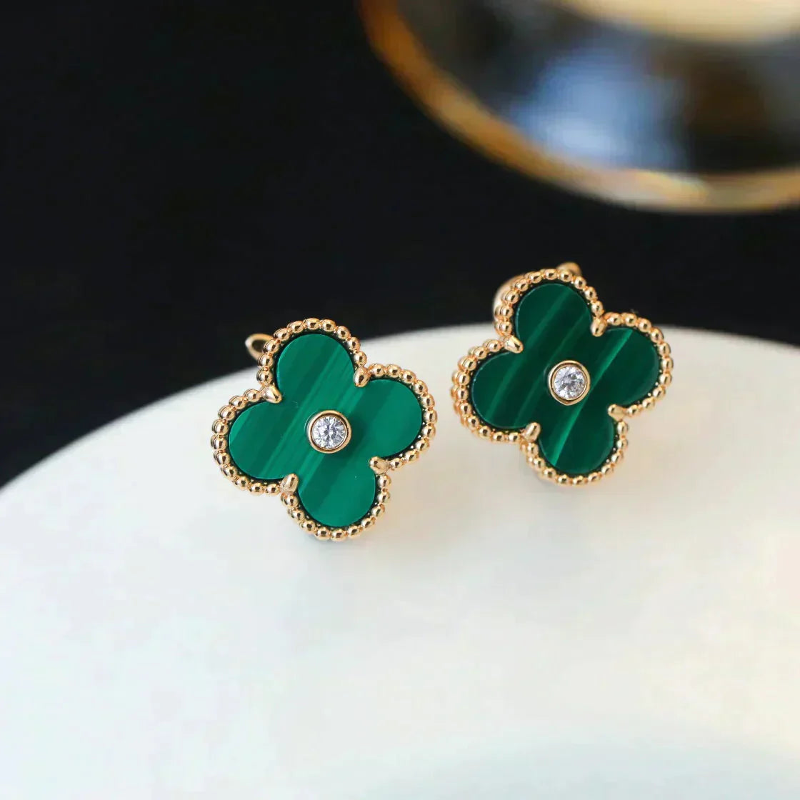 TimiCLOVER MEDIUM 1 MOTIFS MALACHITE DIAMOND EARRINGS