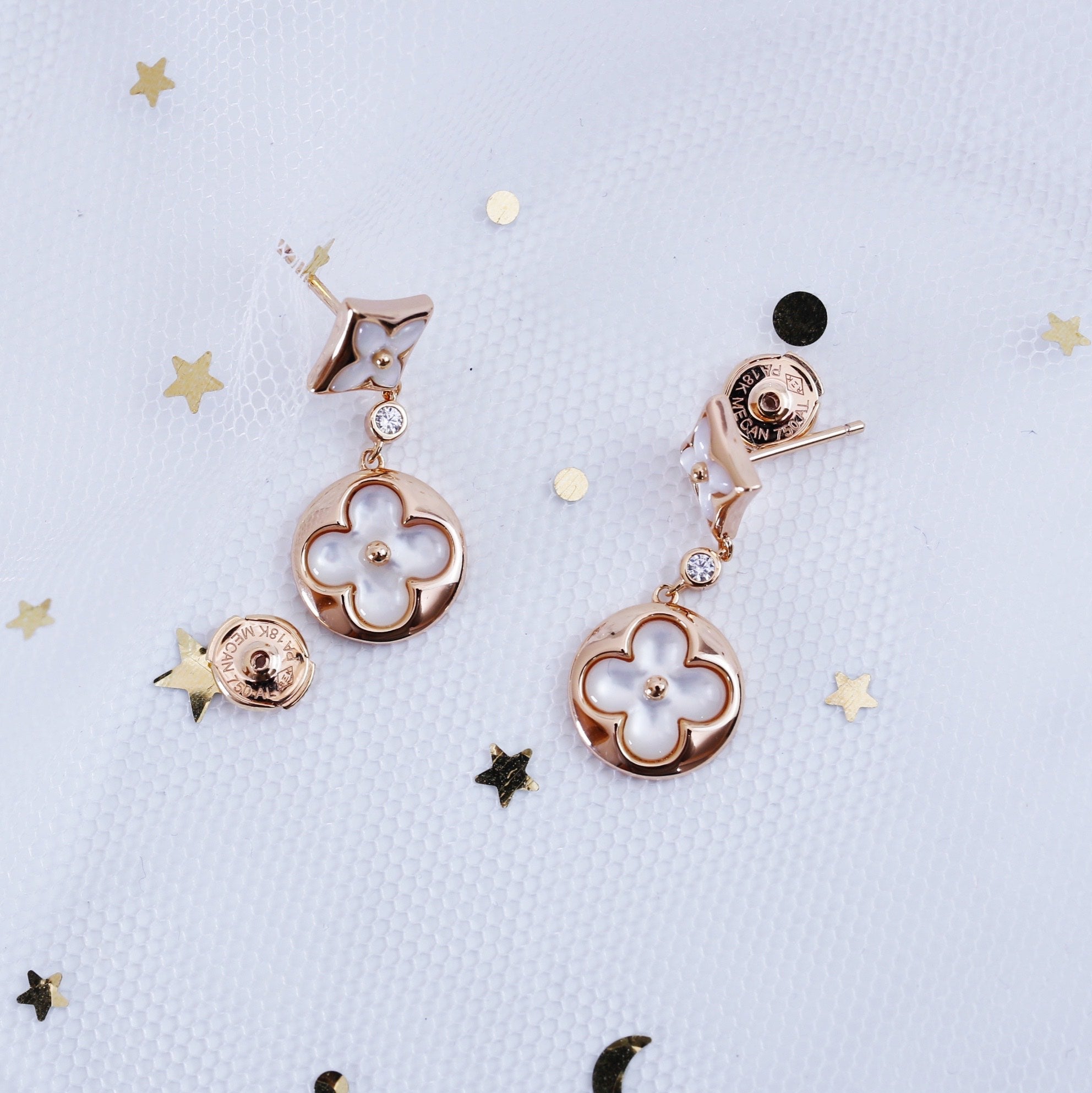 TimiSTAR AND SUN PINK GOLD MOP DROP EARRINGS