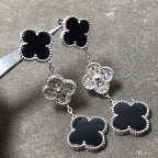 TimiCLOVER 3 MOTIF DIAMOND ONYX SILVER EARRINGS