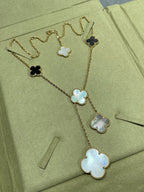 TimiCLOVER 6 MOTIF MOP ONYX GOLD NECKLACE