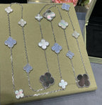TimiCLOVER 16 MOTIF CHALCEDONY MOP SILVER NECKLACE