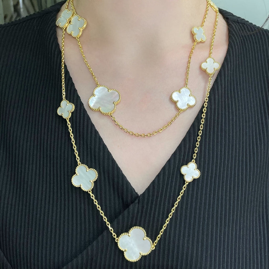 TimiCLOVER 16 MOTIF WHITE MOP GOLD NECKLACE