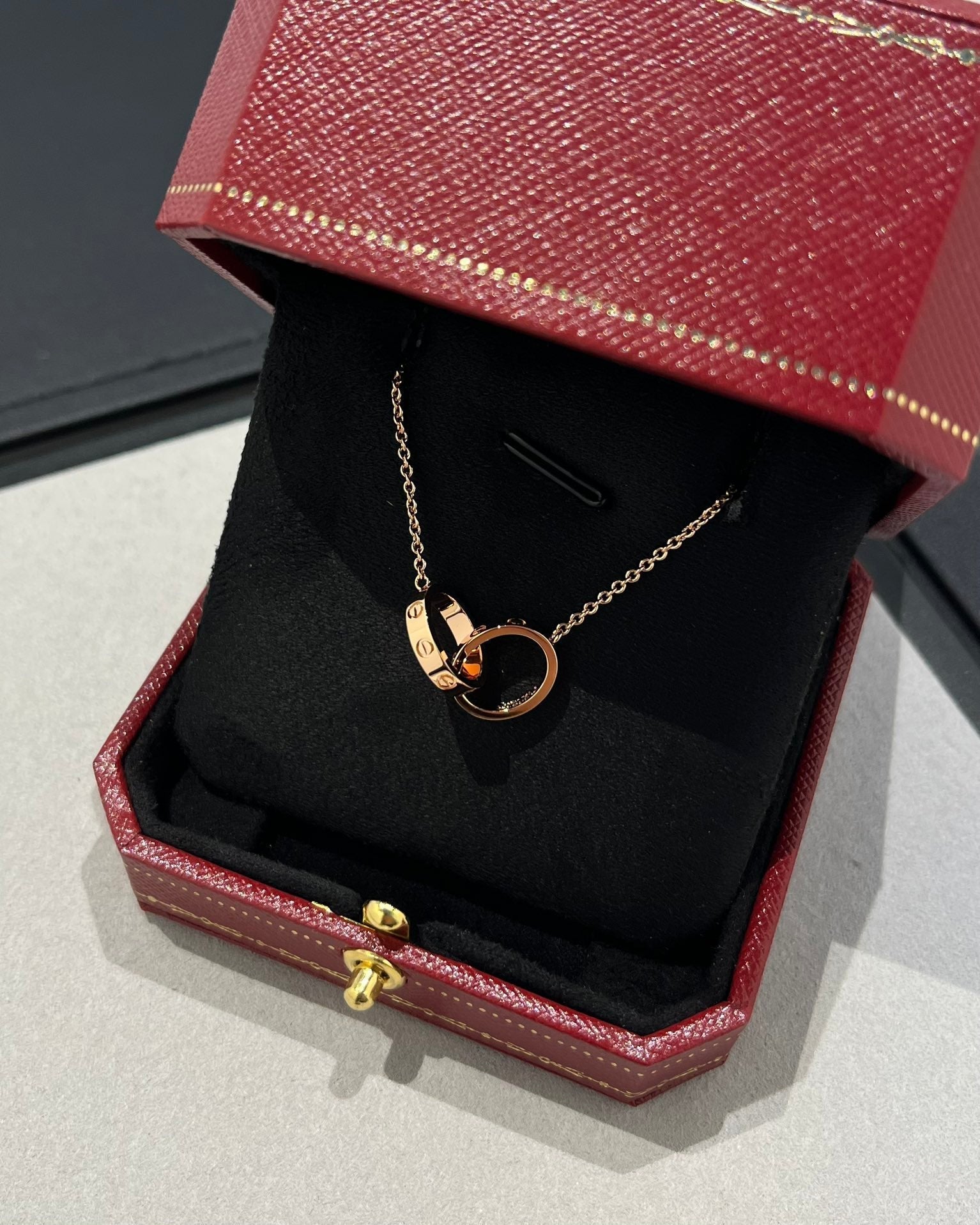TimiLOVE NECKLACE DOUBLE RING PINK GOLD