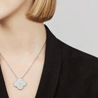 TimiCLOVER 25MM LARGE PENDANT DIAMOND PAVED SILVER NECKLACE