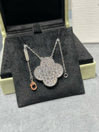 TimiCLOVER 25MM LARGE PENDANT DIAMOND PAVED SILVER NECKLACE