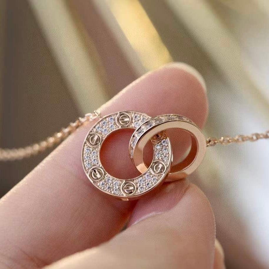 TimiLOVE 7.6MM NECKLACE ROSE GOLD AND SILVER  FULL DIAMOND
