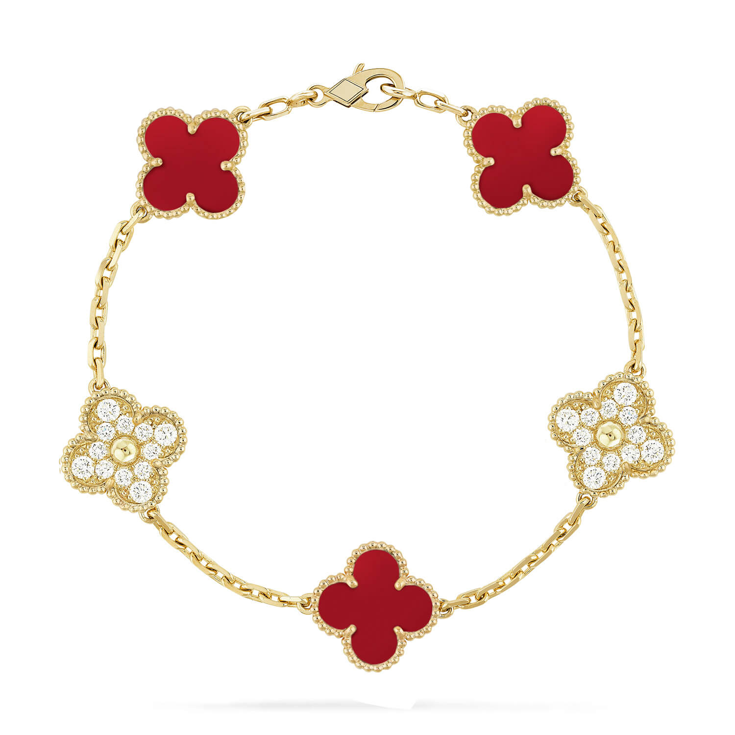 [Timi]New  CLOVER 5 MOTIF RED CORNELIAN BRACELET COLLECTION