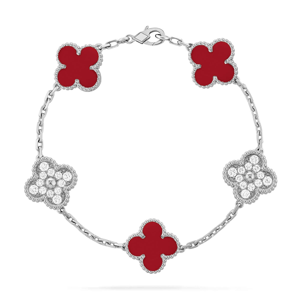 [Timi]New  CLOVER 5 MOTIF RED CORNELIAN BRACELET COLLECTION