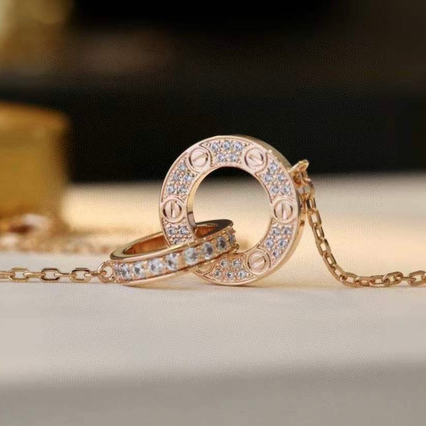 TimiLOVE 7.6MM NECKLACE ROSE GOLD AND SILVER  FULL DIAMOND