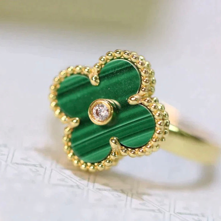 TimiCLOVER MALACHITE RING GOLD DIAMOND