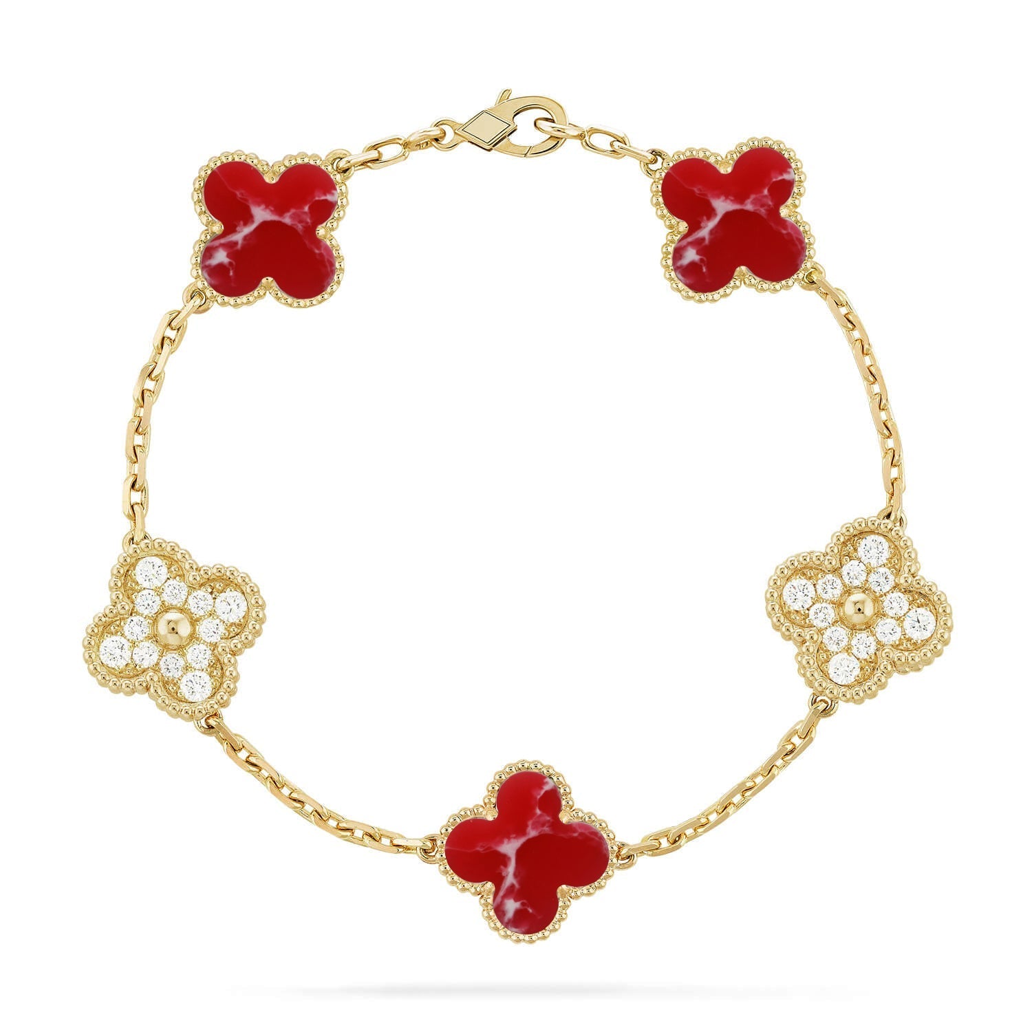 [Timi]New CLOVER 5 MOTIF RED PATTERN BRACELET COLLECTION