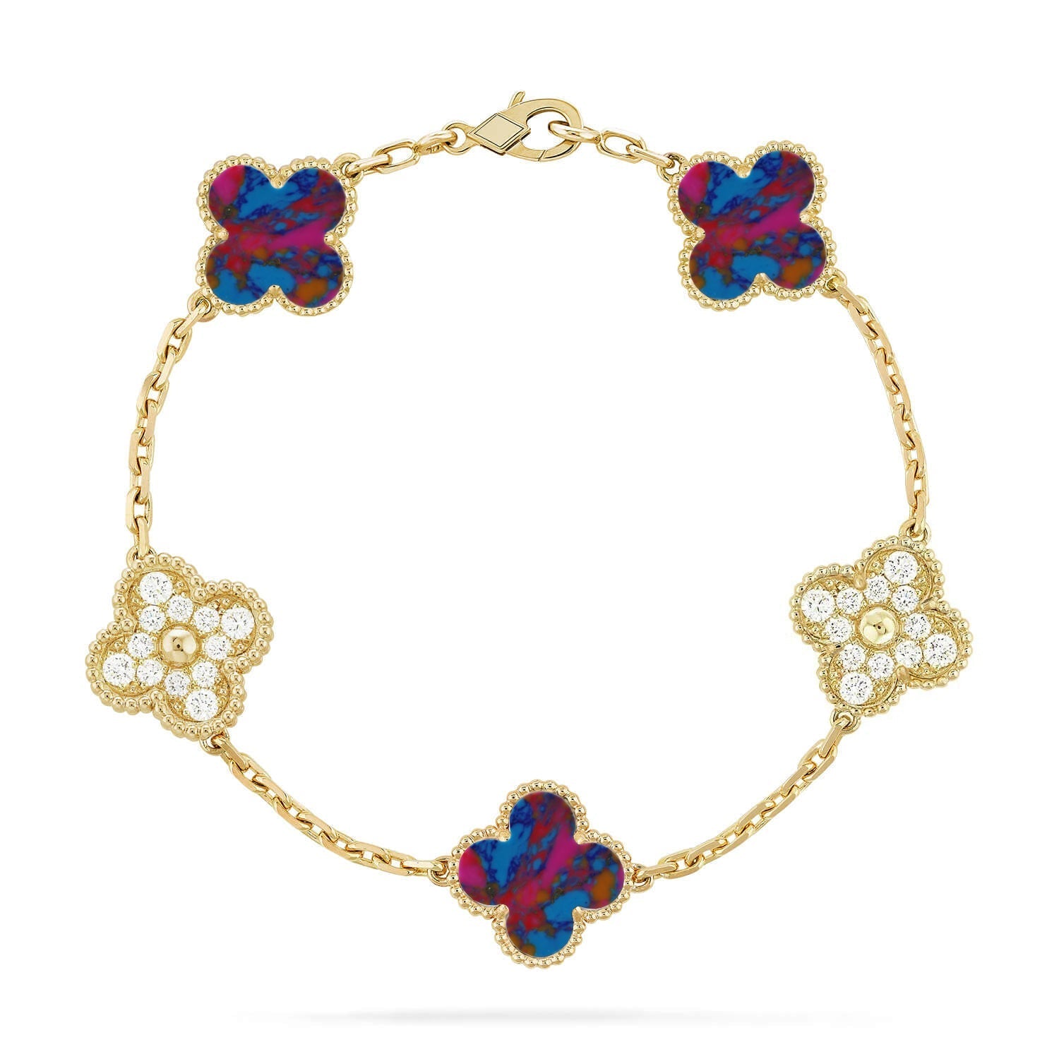 [Timi]New CLOVER 5 MOTIF COLOR GEMSTONES BRACELET COLLECTION
