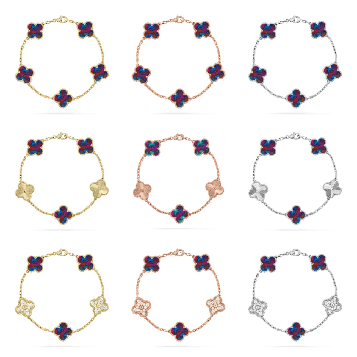 [Timi]New CLOVER 5 MOTIF COLOR GEMSTONES BRACELET COLLECTION