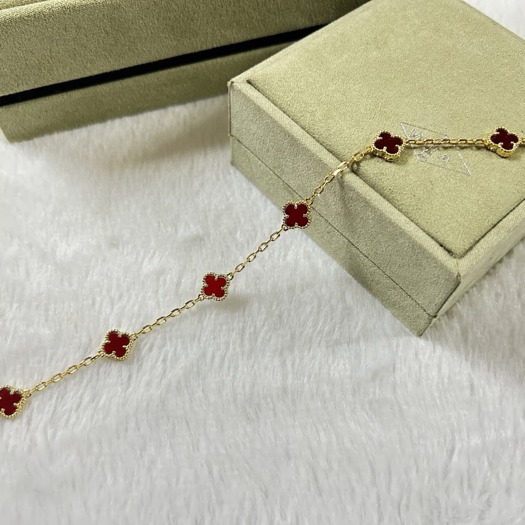 [¡®Timi¡¯]CLOVER 6 MOTIF RED AGATE BRACELET