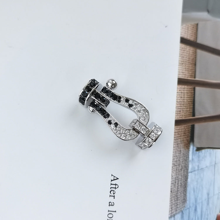 TimiFORCE LARGE HORSESHOE BLACK WHITE DIAMOND BRACELET SILVER