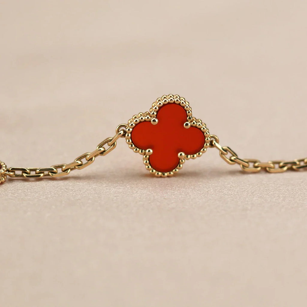 [Timi]New  CLOVER 5 MOTIF RED CORNELIAN BRACELET COLLECTION
