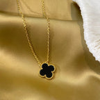 TimiCLOVER 15MM BLACK ONYX SINGLE FLOWER NECKLACE