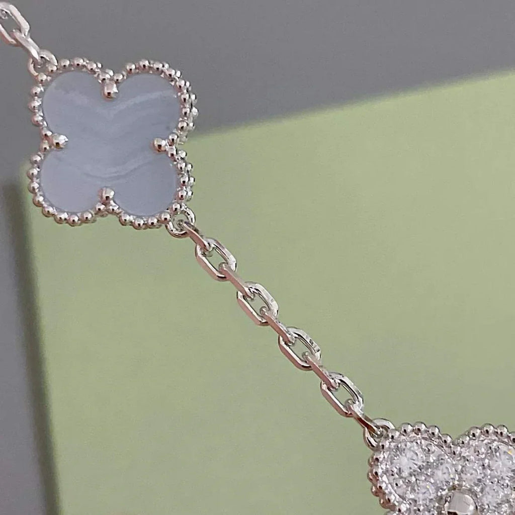[Timi]New  CLOVER 5 MOTIF PURPLE CHALCEDONY BRACELET COLLECTION