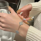 [Timi]New  CLOVER 5 MOTIF PURPLE CHALCEDONY BRACELET COLLECTION