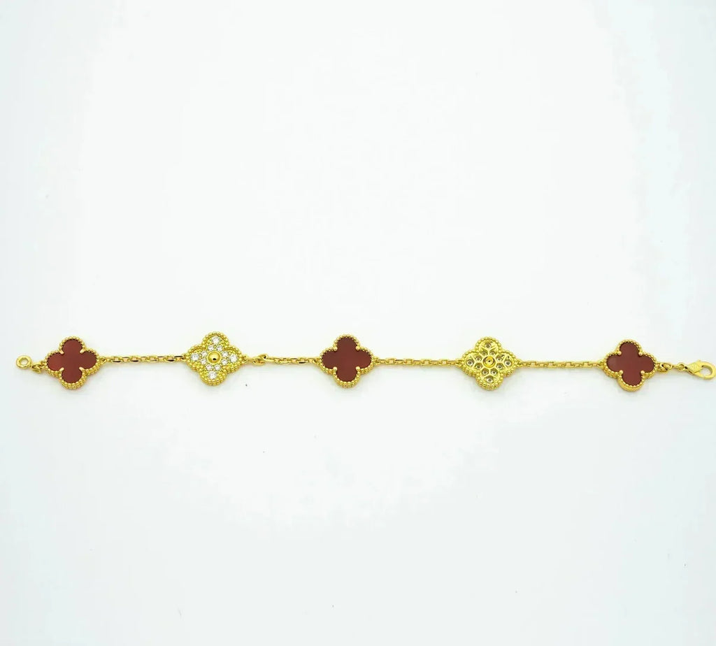 [Timi]New  CLOVER 5 MOTIF RED CORNELIAN BRACELET COLLECTION