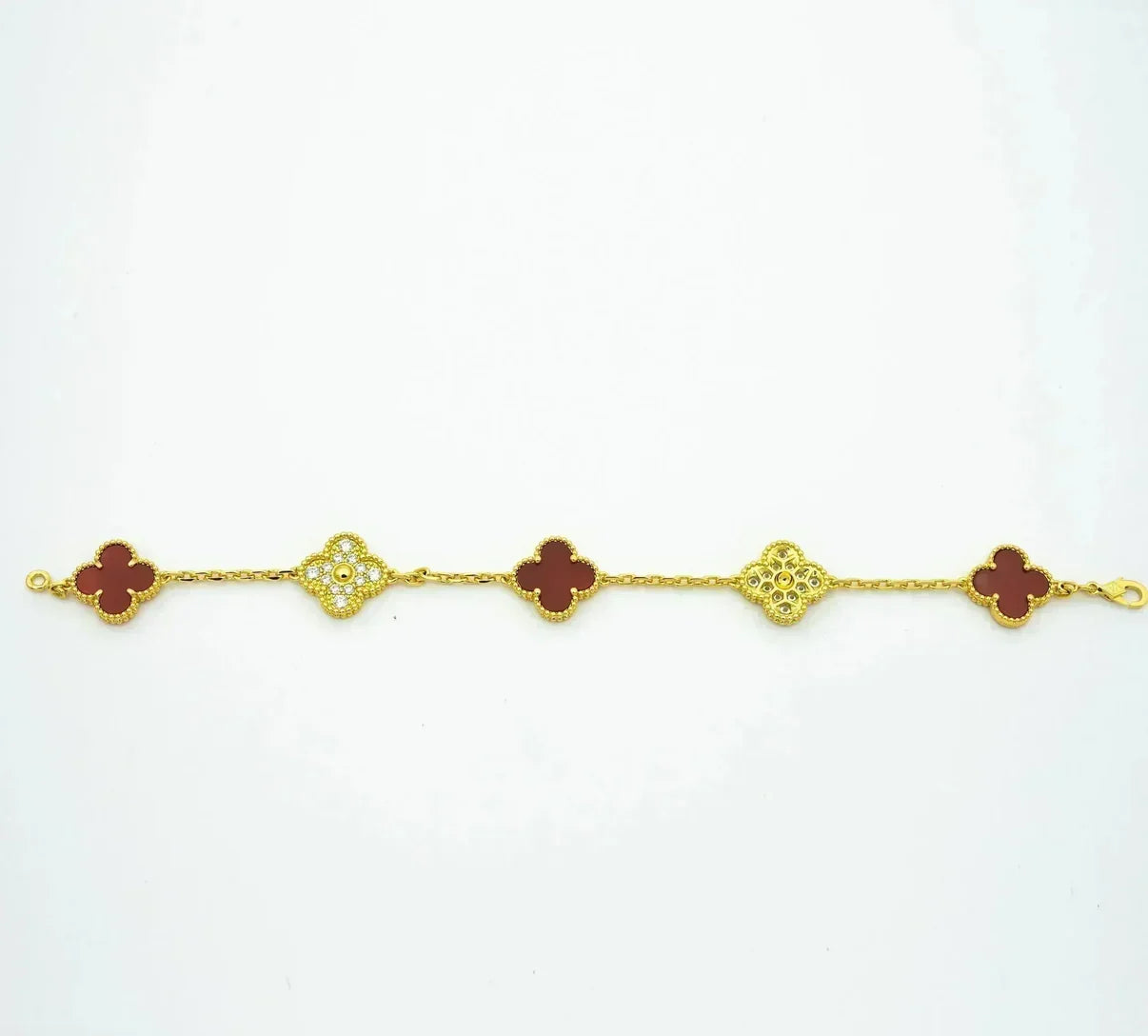 [Timi]New  CLOVER 5 MOTIF RED CORNELIAN BRACELET COLLECTION
