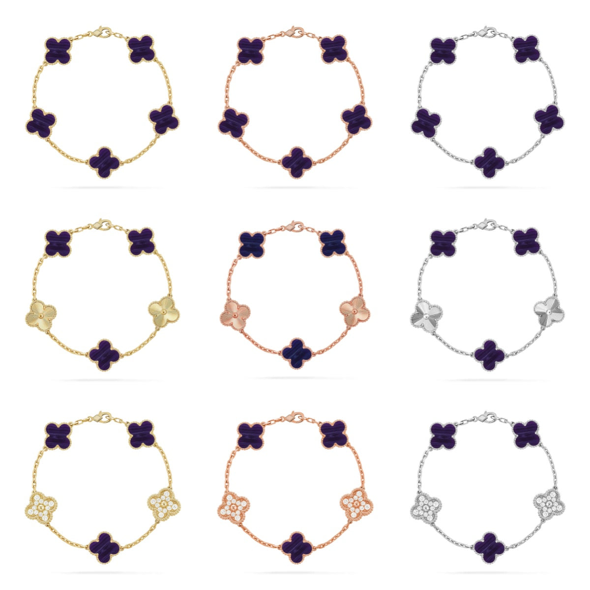 [Timi]New CLOVER 5 MOTIF PURPLE STRIPES BRACELET COLLECTION