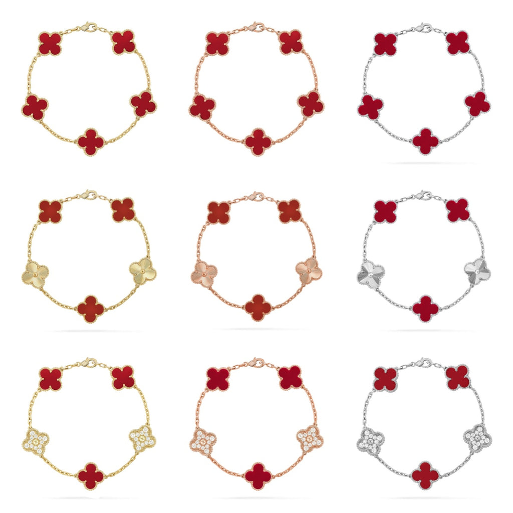 [Timi]New CLOVER 5 MOTIF RED PATTERN BRACELET COLLECTION