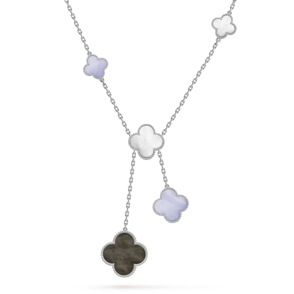 TimiCLOVER MOP CHALCEDONY NECKLACE SILVER 6 MOTIF