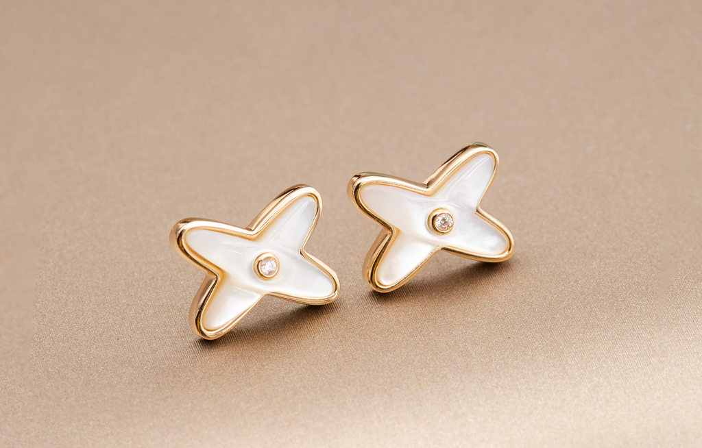 TimiJEUX DE WHITE MOP PINK GOLD DIAMOND EARRINGS