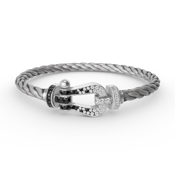 TimiFORCE LARGE HORSESHOE BLACK WHITE DIAMOND BRACELET SILVER